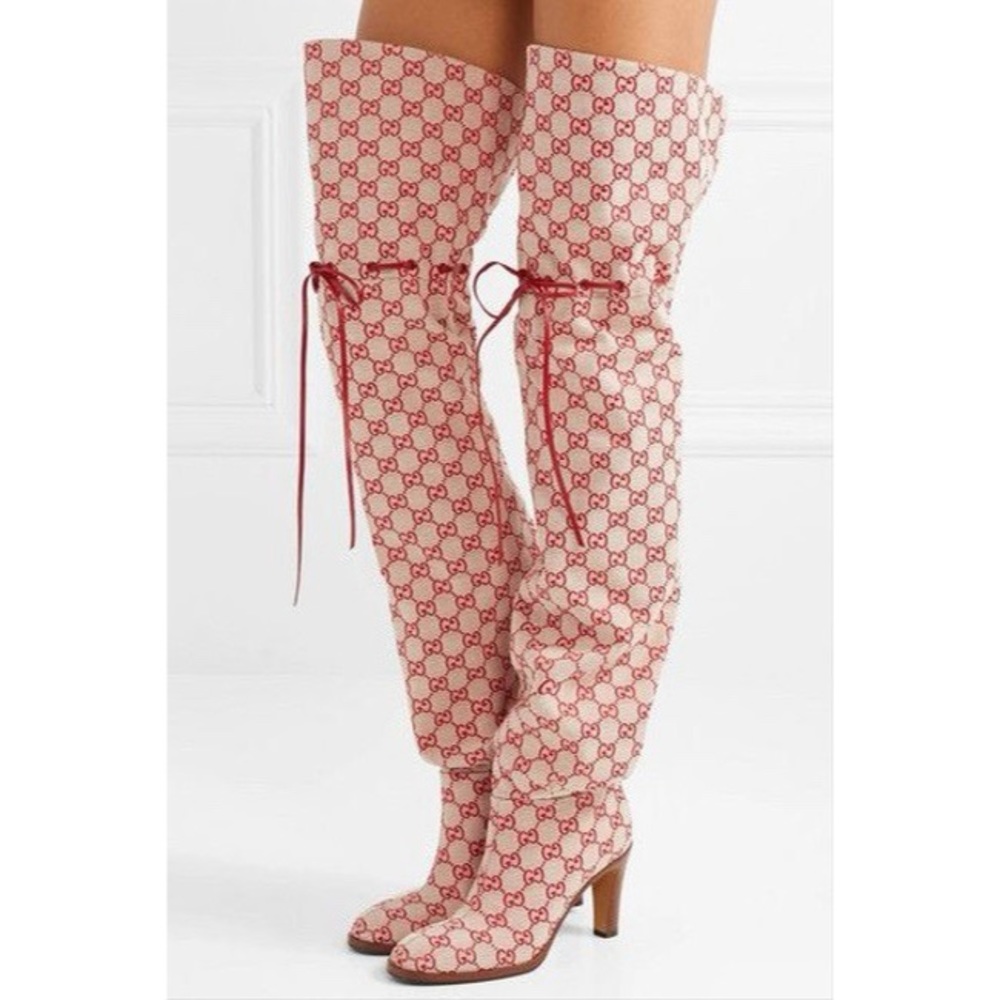 Gucci Monogram Over Knee Boots Size 38!